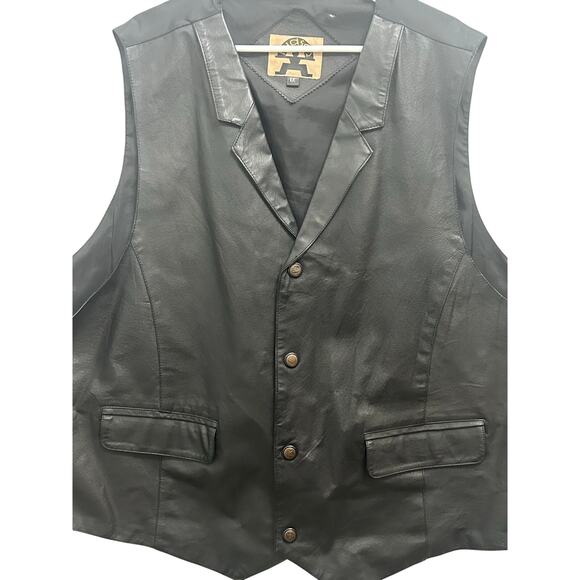 Phase 2 Black Leather Vest Men’s 4X Snap Button Biker Western Motorcycle Jacket - Picture 1 of 3